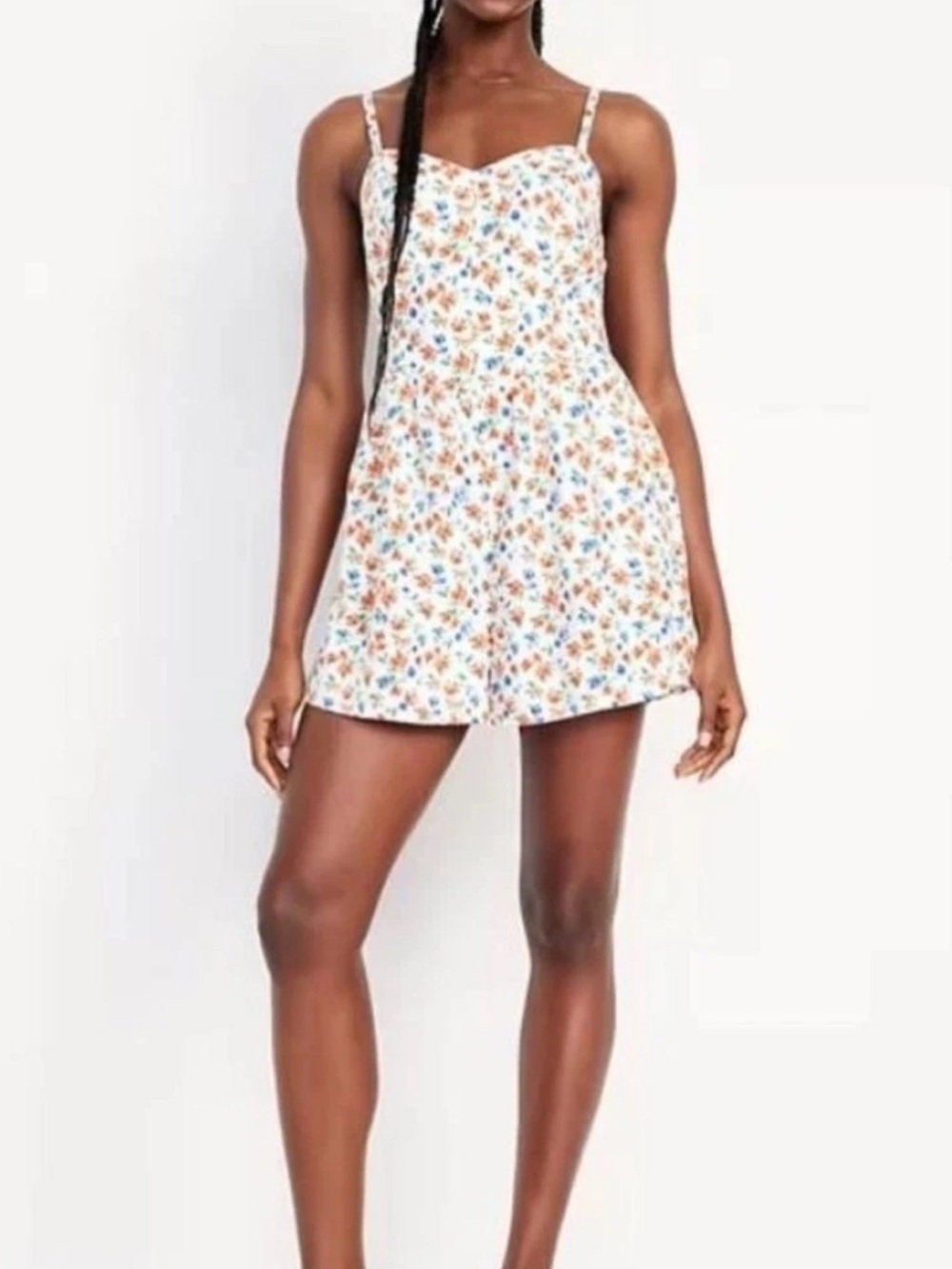 HALARA White Floral Romper with Blue & Orange Blossoms